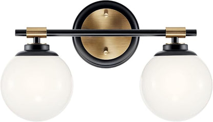 Kichler Benno 2-Light Vanity, Modern Light with Opal Glass in Black and Champagne Bronze, for Bathroom or Powder Room (8.75" x 14.75"), 55171BKCPZ