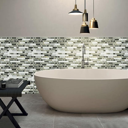 STICKGOO Thicker Design Peel and Stick Tile Backsplash, 12”×12”Stick on Backsplash for Kitchen, Self Adhesive Tile for Kitchen Backsplash and Bathroom(10 Sheets, Mixed Green)