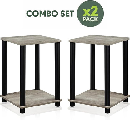 Furinno Turn-N-Tube Night Stand Set of 2, 2-Tier Nightstand, French Oak | Stackable, Open Shelf, Toolless Bedside Table, Side Table, End Table for Living Room, Bedroom