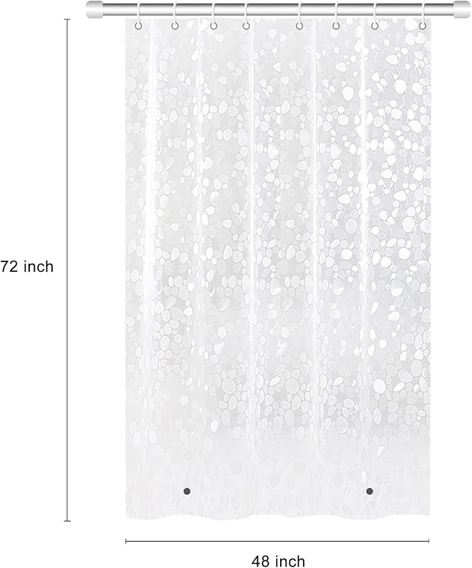 48 inch Wide Shower Curtain Liner with Magnets on Bottom, Stall Size Premium 8G Cobble Pattern Non-Toxic Waterproof Easy Care and Eco-Family (48W x 72H)
