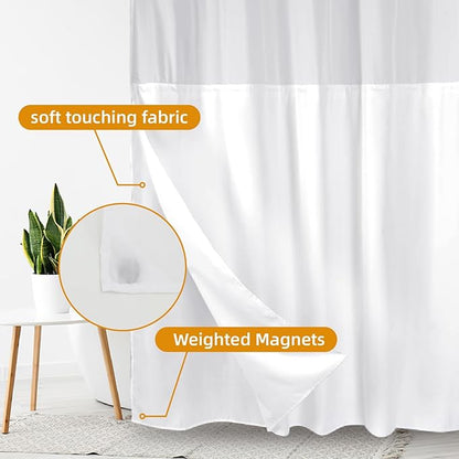 eachope 2 Pack Fabric Snap-in Shower Curtain Liner Replacement,Compatible with No Hook Shower Curtain with Snap in Liner, Removable & Water-Repellent,Machine Washable,70x66,White