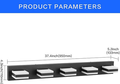SOLFART Dimmable LED Vanity Lights for Bathroom, Modern Black Bathroom Vanity Lights Over Mirror, 5 Lights Bath Lighting Cool Light 6000K