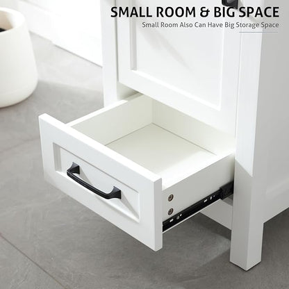 eclife 18" Bathroom Vanities with Sink Combo, Modern Thickened Wood Bathroom Storage Cabinet w/Undermount Sink, Matte Black Faucet Drain, Painted Surface, White