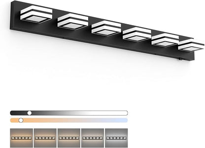 Ralbay 5 Color Temperature Black Bathroom Vanity Lights Fixtures Dimmable 40.4inch Acrylic Modern Matte Black Vanity Light for Bathroom 6 Lights