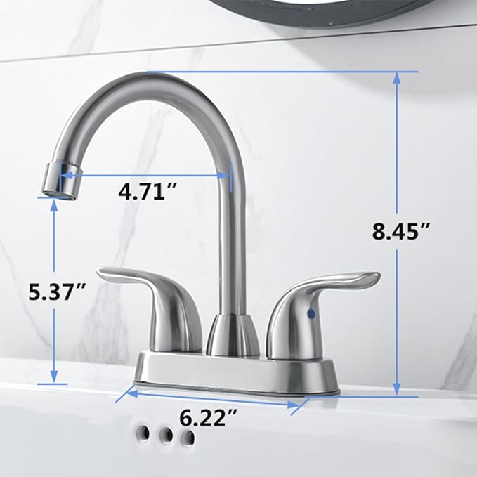 Bathroom Sink Faucet with Pop-up Drain Assembly, 4 Inch 2 Handle Centerset Faucet - Temperature Control, Easy to Install, Durable & Safety - Lavatory Faucet Brushed Nickel, Easy to Clean