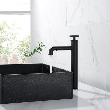 Industrial Bathroom Faucet Brass, Single Hole One Wheel Handle, Tall Deck Mounted Sink Cold and Hot Water Mixer Tap-Bright Gold(Matte Black)