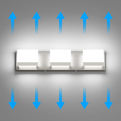 Tipace 3 Lights LED Modern Vanity Light Brushed Nickel Bathroom Lighting Fixture Up and Down Bathroom Wall Light Over Mirror(White Light 6000K)
