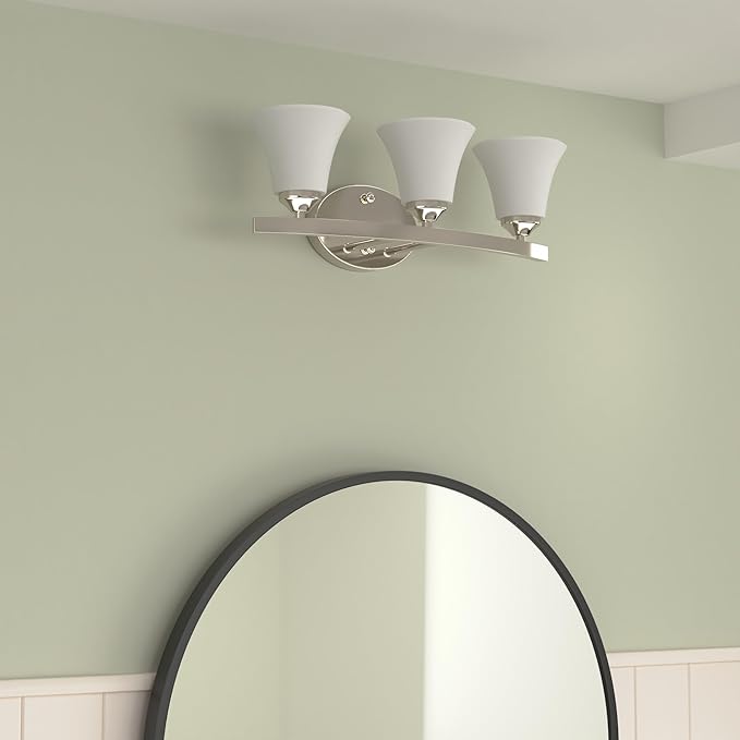 Progress Lighting P2010-09 Adorn Etched Glass Traditional Bath Vanity Light, 21.5 in x 7.5 in x 6.625 in, 3-Light, Brushed Nickel