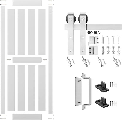 32''x84'' Sliding Barn Door with 6 Ft Brushed Nickel Hardware Kit | Pre-Drilled Holes Easy Assembly - Include Installation Manual, Water-Proof PVC Surface, H-Frame, White