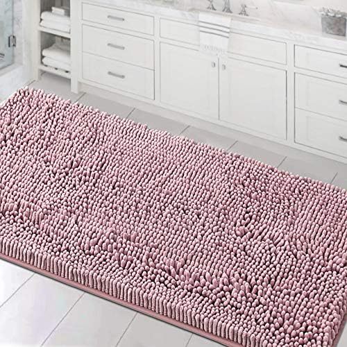 H.VERSAILTEX Bathroom Rugs Bath Mats Non Slip Luxury Chenille Bathroom Runner Rug 24x47 Extra Soft and Absorbent Shaggy Rugs Washable Dry Fast Area Carpet Mats, Tub - Coral Pink