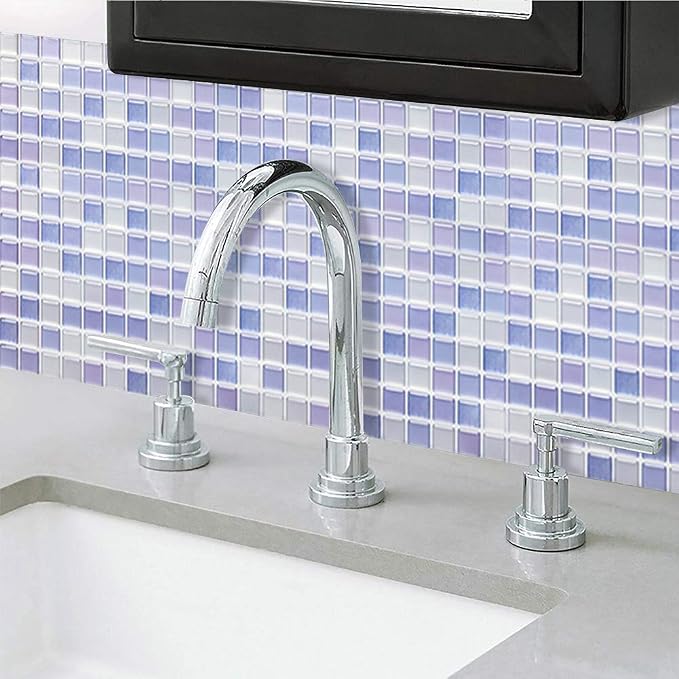 3D Mosaic Tile Sticker Removable Wallpaper Tile Purple, 3D Self Adhesive Wall Tiles Bathroom Wall Tiles for Kitchen Backsplash Purple, PVC Square Decorative Vinyl Decals, 4 Sheets