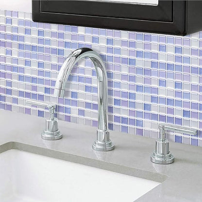 3D Mosaic Tile Sticker Removable Wallpaper Tile Purple, 3D Self Adhesive Wall Tiles Bathroom Wall Tiles for Kitchen Backsplash Purple, PVC Square Decorative Vinyl Decals, 4 Sheets
