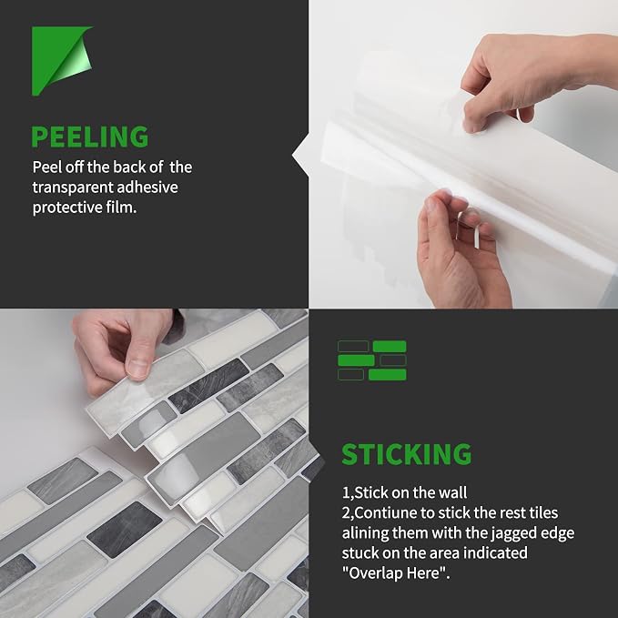 LONGKING Self-Adhesive Kitchen Backsplash, Marble Look Decorative Tiles (10 Tiles) | Peel and stick backsplash, self-adhesive wall tile, marble, waterproof, kitchen bathroom wall, 10 tiles, set A