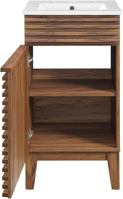 Modway Render 18" Bathroom Vanity with Sink in Walnut White