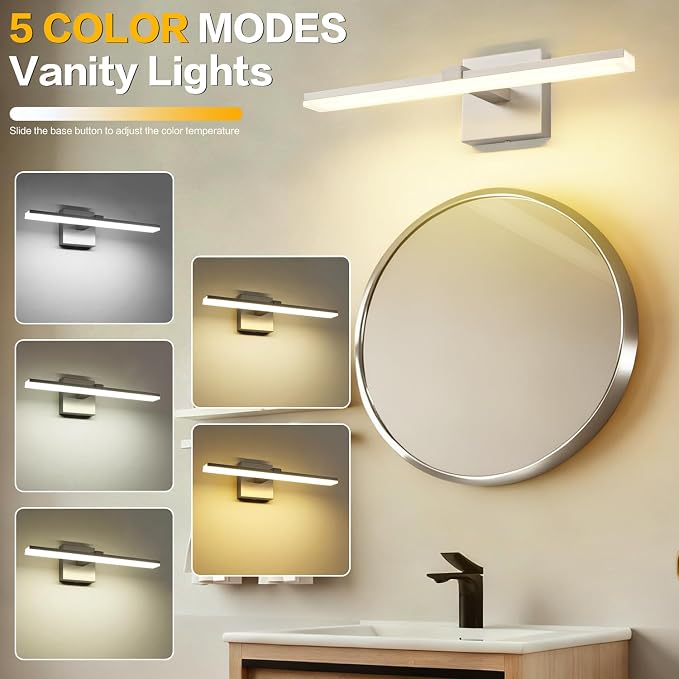 18 Inch Vanity Lights for Bathroom Brushed Nickel Over Cabinet Arm Extra Wide LED Bar 5CCT 2900K 6000K ETL IP44