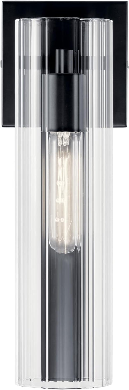 Kichler Jemsa 1 Light Wall Sconce, Modern Light with Clear Fluted Glass in Black for Bathroom, Powder Room, Sides of Fireplace, Down a Hallway, Kitchen, or Bedroom (14" x 4.75"), 55165BK