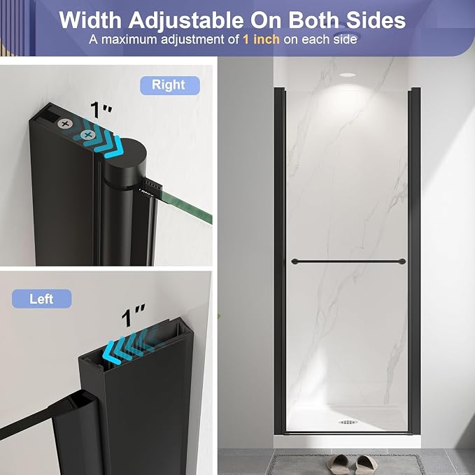 36"-38" W x 72" H Frameless Pivot Shower Door Matte Black | 1/4"(6mm) SGCC Tempered Glass with Explosion-Proof Film &Nano Coating,Customizable Width