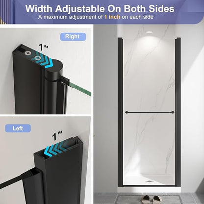 36"-38" W x 72" H Frameless Pivot Shower Door Matte Black | 1/4"(6mm) SGCC Tempered Glass with Explosion-Proof Film &Nano Coating,Customizable Width
