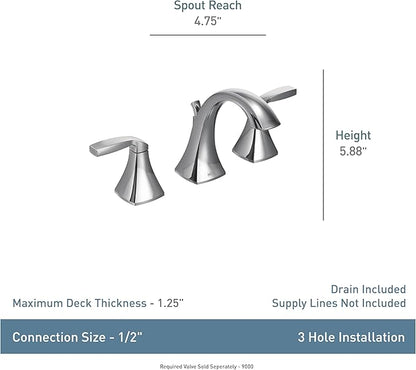 Moen Voss Brushed Nickel Contemporary Two-Handle Widespread Bathroom Sink Faucet Trim Kit for Adjustable 3-Hole Installations, Valve Required, T6905BN
