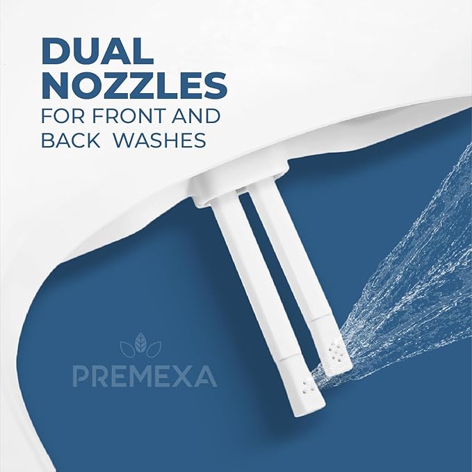Bidet Toilet Seat for Elongated Toilets, Non-Electric, Dual Nozzle, Soft Close, Self-Cleaning, Ambient Water Temperature, Easy Installation, Reduce Toilet Paper Usage