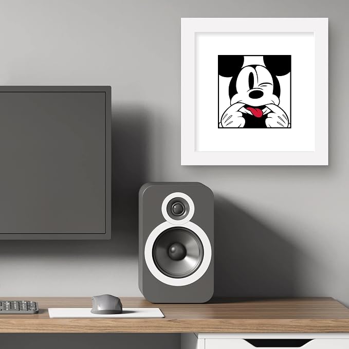 Trends International Gallery Pops Disney Mickey Mouse - Mickey Expressions - Funny Face Wall Art Wall Poster, 12" x 12", White Framed Version