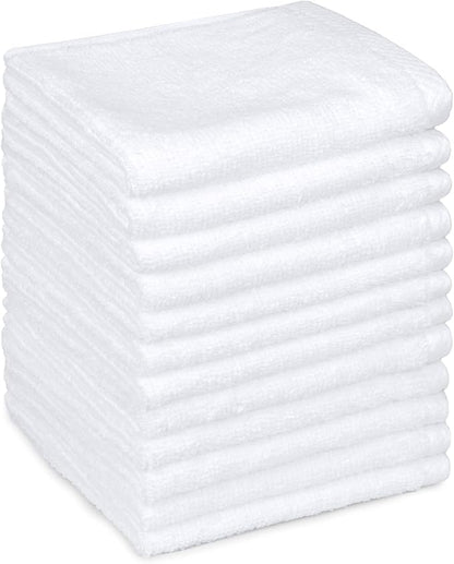 Amazon basics cotton washcloths, Lightweight quick-dry, 12" x 12", 12-pack, white