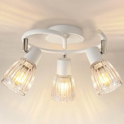 HiBay 3-Light Track Lighting White, Directional Modern Ceiling Fixture | with Glass Shades, Flush Mount Ceiling Spotlight Indoor for Kitchen, Bedroom, Living Room, E12 Base, No Bulbs