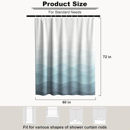 Modern Ocean Shower Curtain Abstract Aesthetic Striped Funky Minimalist | Art Shower Curtains for Bathroom, Waterproof Bath Curtain with Hooks Machine Washable Bathtub Curtains 60x72 Inch Blue