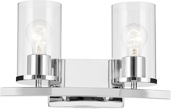 Kichler Crosby 15.25" 2-Light Vanity Light with Clear Glass in Chrome, for Bathroom, Powder Room, (15.25" x 8.75"), 45496CHCLR