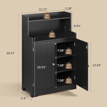 Gizoon Small Bathroom Storage Cabinet, Freestanding Organizer, Black | 40" H Floor Pantry Cabinet with Doors, Adjustable Shelves, for Dining Room, Kitchen, Living Room, Hallway