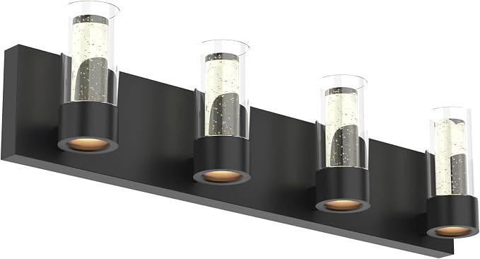 Alice Modern 4-Light Vanity Light Fixture, Integrated Led and Premium Bubble Glass, for Bathroom, Hallway, Entryway, Kitchen, Mirror, Laundry Room (Black)