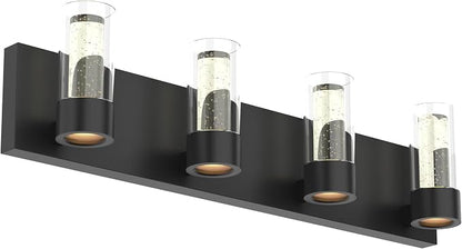 Alice Modern 4-Light Vanity Light Fixture, Integrated Led and Premium Bubble Glass, for Bathroom, Hallway, Entryway, Kitchen, Mirror, Laundry Room (Black)
