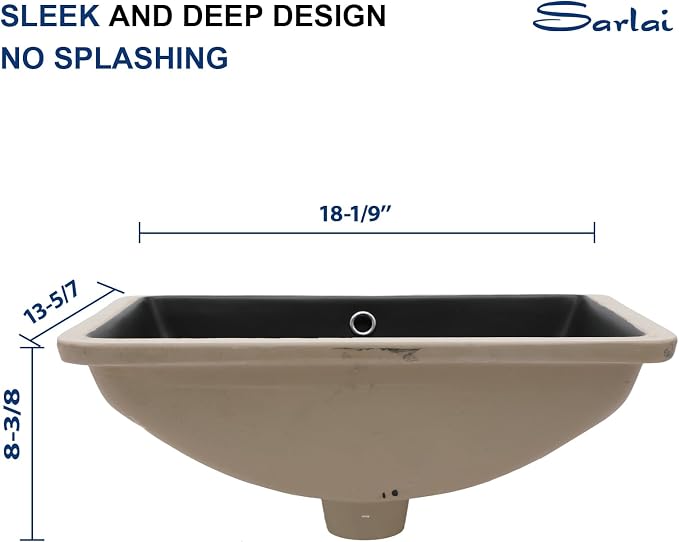 Sarlai Undermount Bathroom Sink - 18 x 14 inch Black Vessel Sink Undermount Sink Rectangular Modern Ceramic Rectangle Vanity Art Basin with Overflow, Interior Dimension 16-1/4 x 11-8/9 Inch