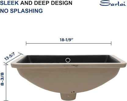 Sarlai Undermount Bathroom Sink - 18 x 14 inch Black Vessel Sink Undermount Sink Rectangular Modern Ceramic Rectangle Vanity Art Basin with Overflow, Interior Dimension 16-1/4 x 11-8/9 Inch