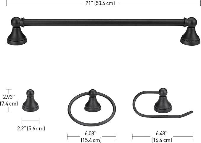 Globe Electric 51227 Jayden 5-Piece All-In-One Bathroom Set, Oil Rubbed Bronze, 3-Light Vanity Light with Frosted Glass Shades, Towel Bar, Toilet Paper Holder, Towel Ring, Robe Hook, Bulb Not Included
