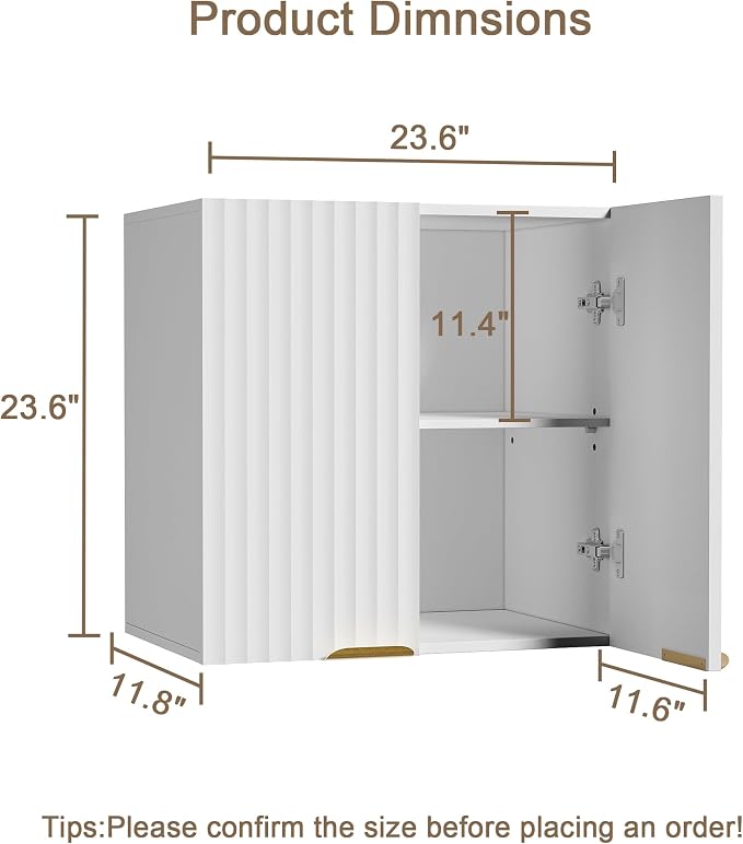 ChooChoo Bathroom Wall Cabinet, Laundry Room Cabinet with 2 Fluted Doors | Kitchen Storage Cupboard Cabinet with Adjustable Shelf, Fluted Wall-Mounted Medicine Cabinet for Kitchen, Garage, White