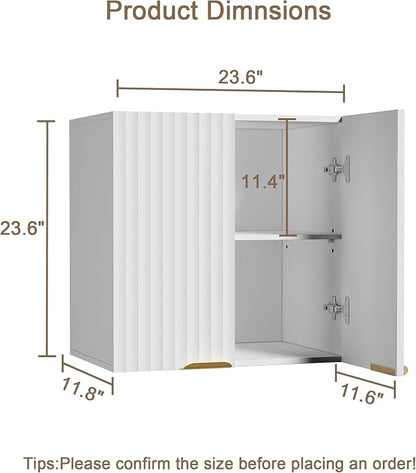 ChooChoo Bathroom Wall Cabinet, Laundry Room Cabinet with 2 Fluted Doors | Kitchen Storage Cupboard Cabinet with Adjustable Shelf, Fluted Wall-Mounted Medicine Cabinet for Kitchen, Garage, White