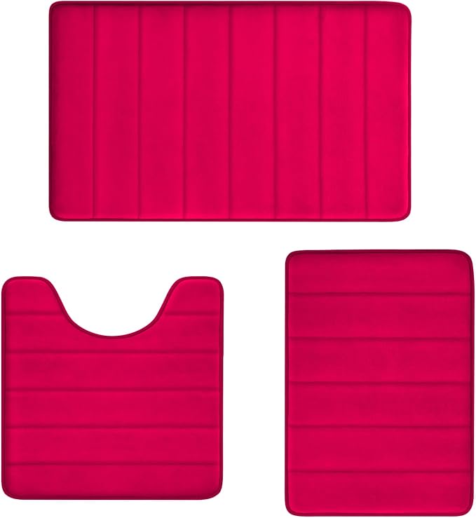 Christmas Bathroom Rugs Red Bath Mats for Bathroom Comfort Memory Foam Bath Rug Set 3 Piece Non-Slip Bath Mat Set,Absorbent Shaggy Toilet Rugs Perfect Plush Rug,Bathrom Carpets for,Tub,Shower