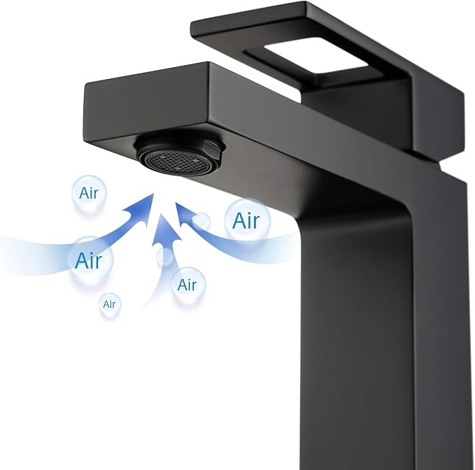 KBF1002 Solid Brass Single Handle Bathroom Sink Faucet, High Arc Cubic Spout Lavatory Faucet in Matte Black | Corrosion-Resistant, Modern Design, Easy to Install