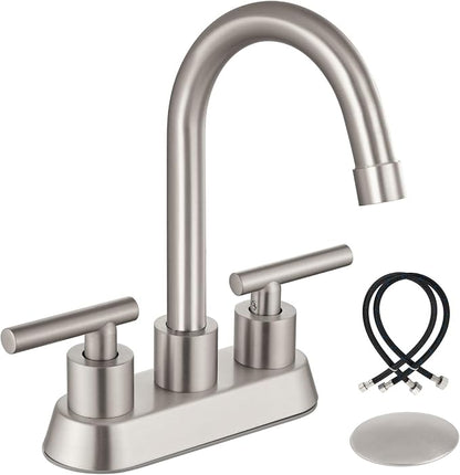 Airuida 4 Inch Centerset Brushed Nickel Bathroom Sink Faucet | 2 Handle,with Pop Up Drain,Sink Faucet Bathroom