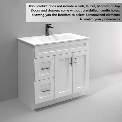 36" White Shaker Bathroom Vanity Base – Ready-to-Assemble Sink Cabinet with Drawers, Freestanding Bathroom Vanity Base Only, No Top or Sink