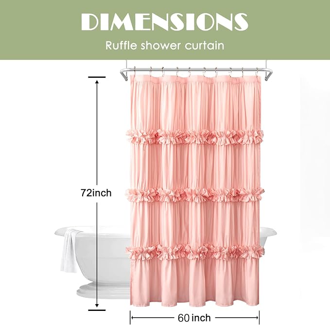 Homechoice Decor Victorian Peach Ruffle Shower Curtain with 10 Buttonholes | Stall Size Bath Curtain 60"W x 72"L, Ruched Microfiber Vintage Handcrafted Bow Tie, Machine Washable and Dry Quickly (LQ-10)