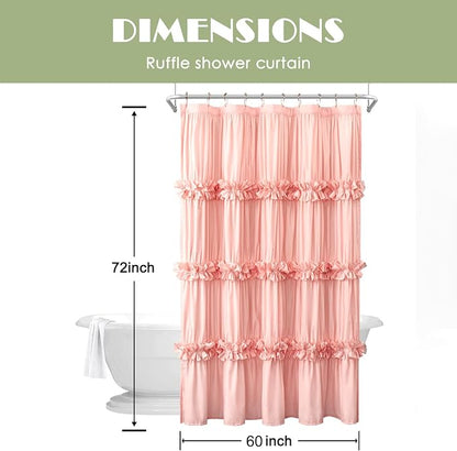 Homechoice Decor Victorian Peach Ruffle Shower Curtain with 10 Buttonholes | Stall Size Bath Curtain 60"W x 72"L, Ruched Microfiber Vintage Handcrafted Bow Tie, Machine Washable and Dry Quickly (LQ-10)