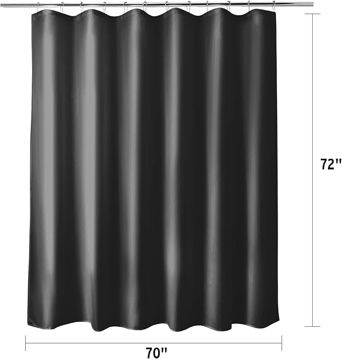 Titanker Fabric Shower Curtain Liner Washable with 2 Magnets, 70 x 72 Inches, Waterproof, Soft Fabric, Lightweight Polyester, Black