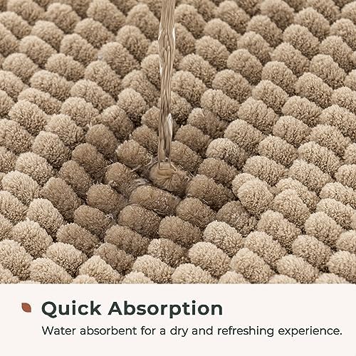 FRESHMINT Large Chenille Bathroom Rugs Mat 36"x24", Non-Slip Bath Mat for Bathroom Floor & BathTub, Washable Shower Shag Bath Rugs, Soft Fluffy Thick Water Absorbent Microfiber Shower Mat, Light Brown