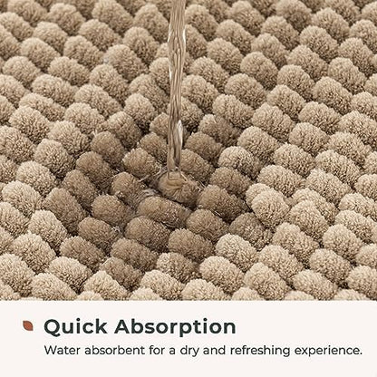 FRESHMINT Large Chenille Bathroom Rugs Mat 36"x24", Non-Slip Bath Mat for Bathroom Floor & BathTub, Washable Shower Shag Bath Rugs, Soft Fluffy Thick Water Absorbent Microfiber Shower Mat, Light Brown