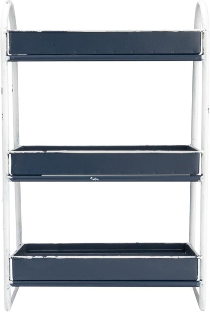 Creative Co-Op Heavily Distressed 3-Tier Metal Tray with White Frame & Rim, Navy