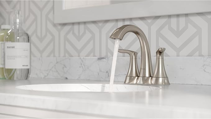 Pfister Weller Bathroom Sink Faucet, 4-Inch Centerset, 2-Handle, 3-Hole, Brushed Nickel Finish, LG48WRPK