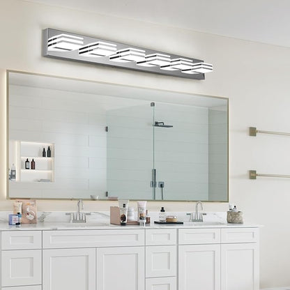 Modern Bathroom Light Fixtures 6 Light LED Vanity Lighting Bar 41 Inch Wall Lights above Mirror 36W Mirror Light Fixtures Chrome Bath Lamps 6000K Restroom Sink Light Long Vanity Sconces Lights