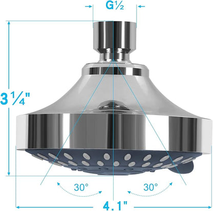 AISOSO High Pressure Rain Shower Head 2PCS 5 Modes 4.1 Inch Chrome | Low Water Pressure Compatible, Powerful Spray Fixed Showerhead for a Relaxing Indoor & Outdoor Shower